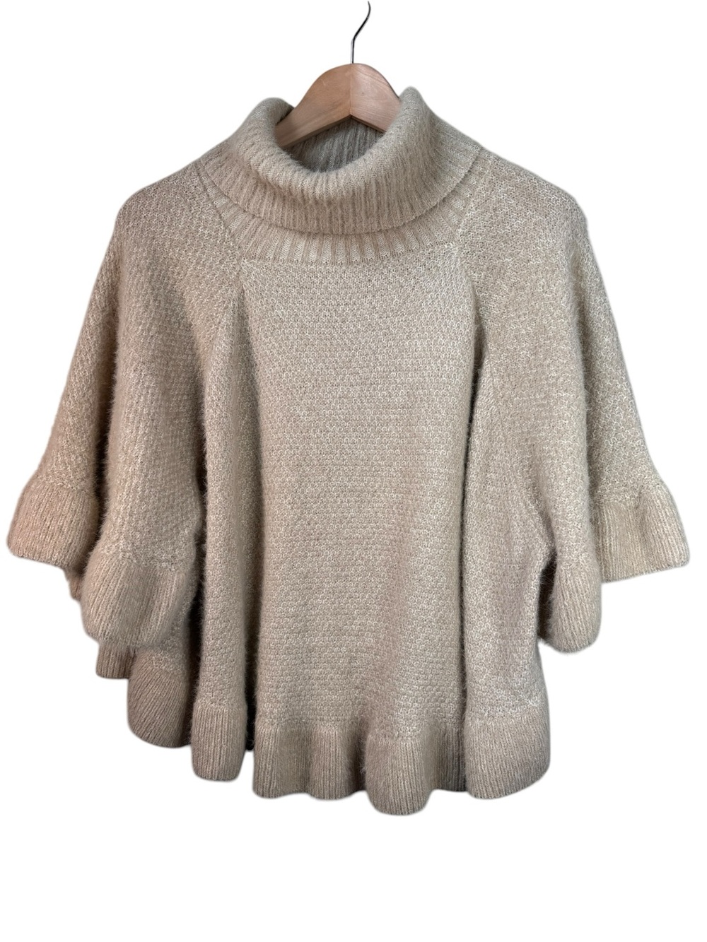 By Anthropologie Ruffled Turtleneck Poncho One Size NWOT Cream Sweater